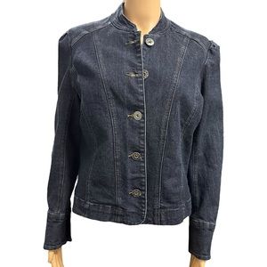 Bum Equipment Mandarin Collar Stretch Denim Button Up Blue Jean Jacket Cotton M